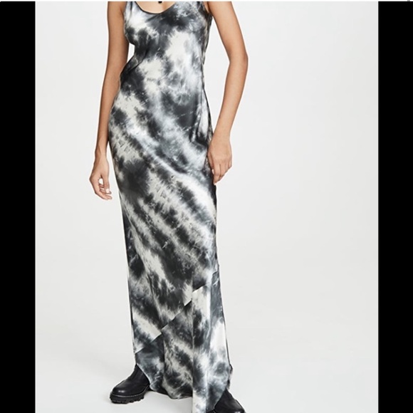 NILI LOTAN CAMI SILK GOWN IN GUNMETAL TIEDYE - Picture 6 of 9